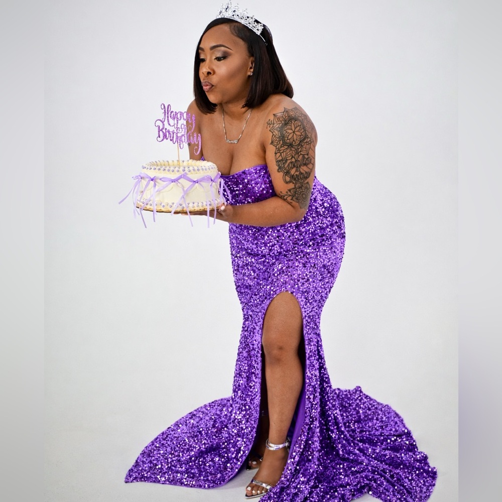 Fashion Nova Strapless Lavender Sequin Dress - Picture 2 of 3